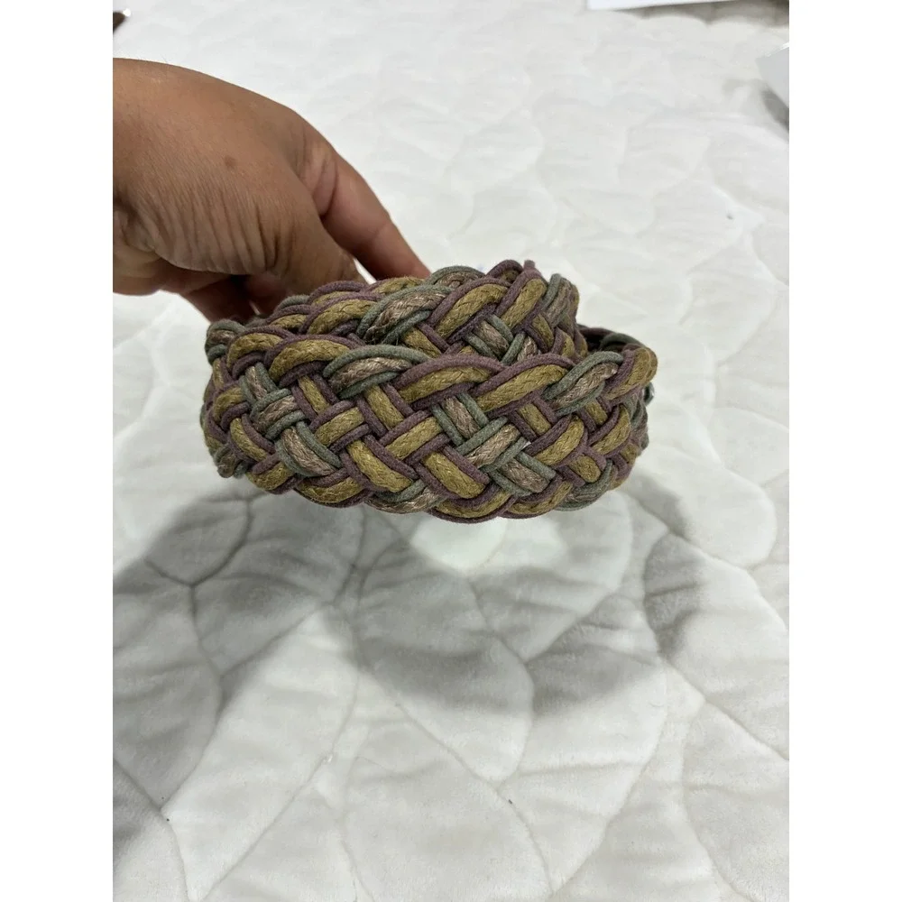 Vintage Braided Woven Belt with Decorative Stones and Metal Accents Boho Style‎
